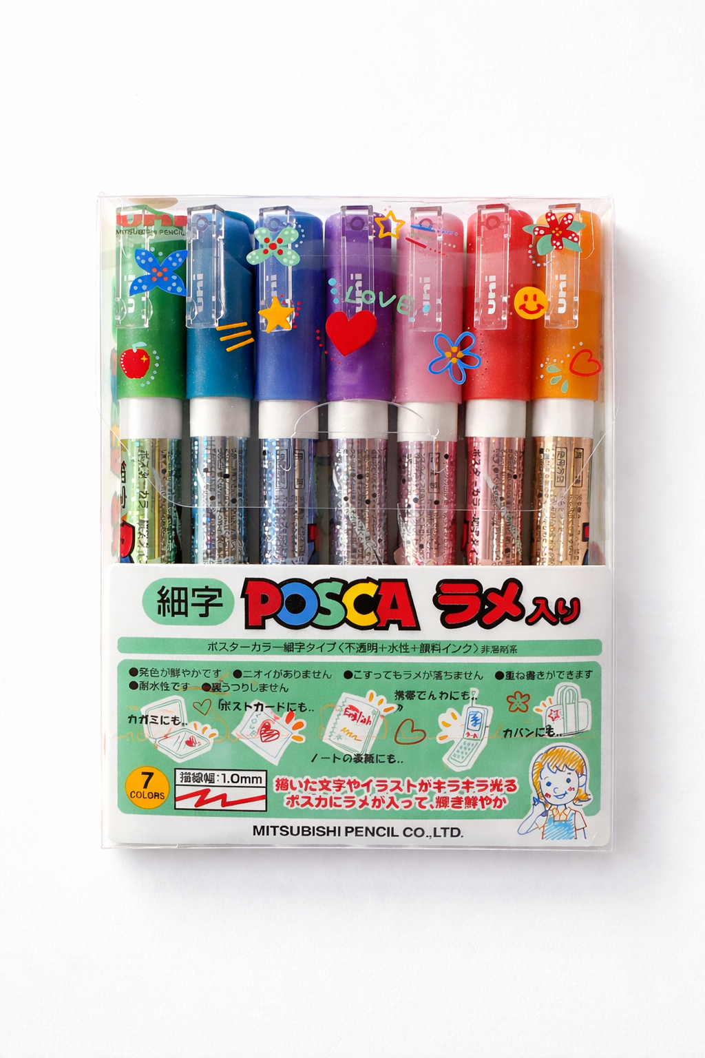 ✨ POSCA Glitter Marker Set – 7 Colors (Fine Tip 1.0mm)